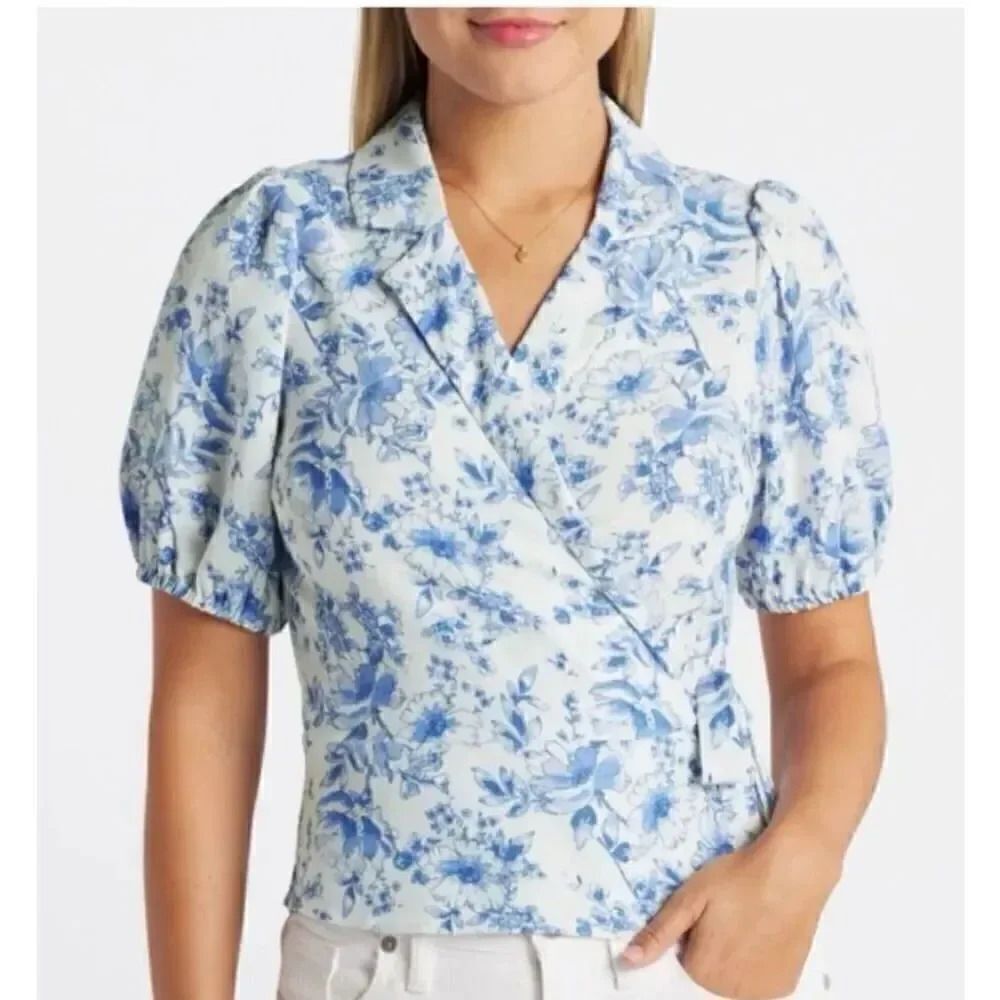 Violets & Roses Oprah Floral Wrap Short Sleeves Peplum SZ 1X #2178